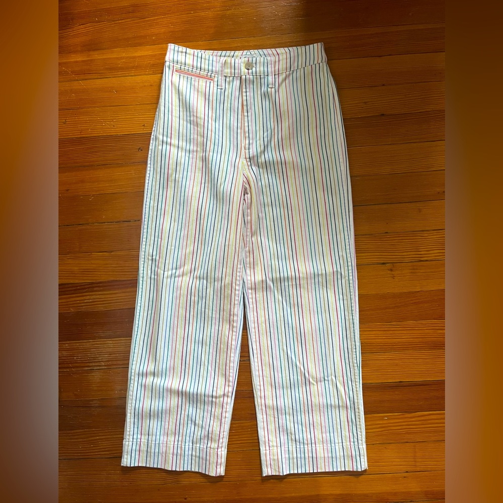 NWT Madewell rainbow pin stripe high waisted wide-leg cropped jeans, size 25